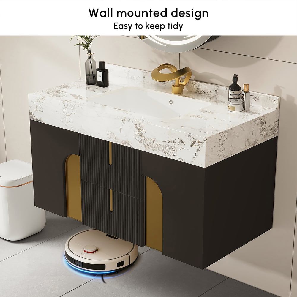 Artis 149cm Tall Bathroom Storage Cabinet & 92cm Wall-Mounted Single Vanity Set window image