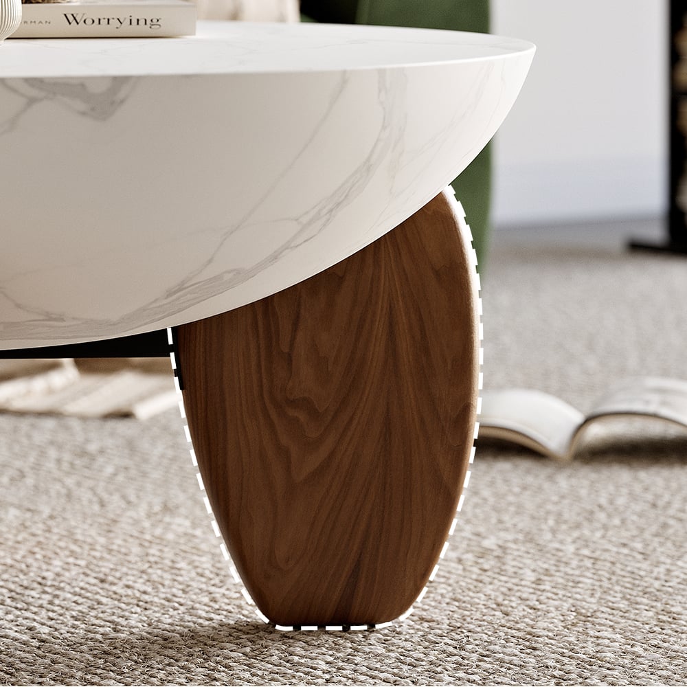 Curva 30" Round Concrete Walnut Coffee Table with Wood Legs window image