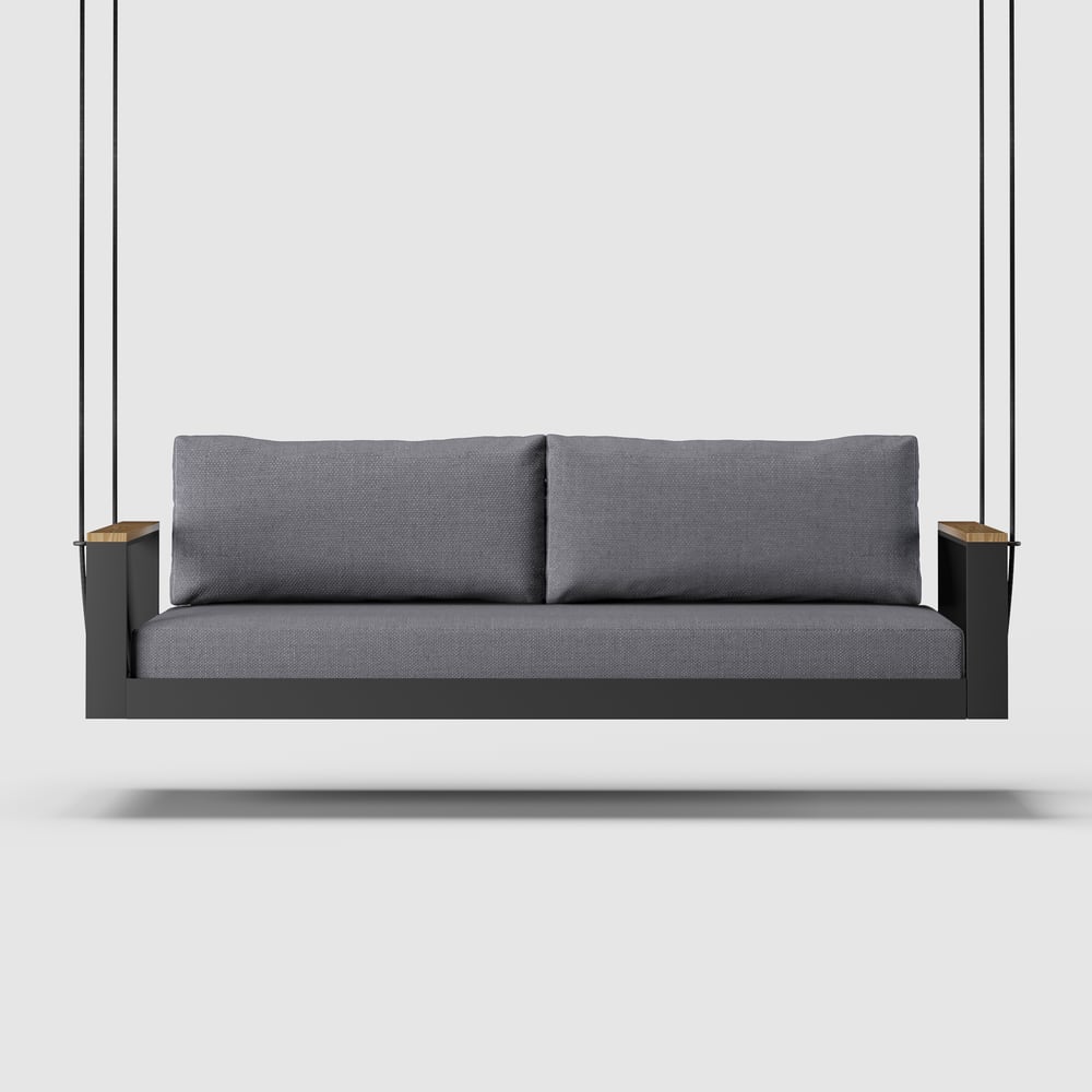 Tevara Outdoor Hanging Swing Sofa 2-Seater in Dark Gray with Cushion & Black Cover window image