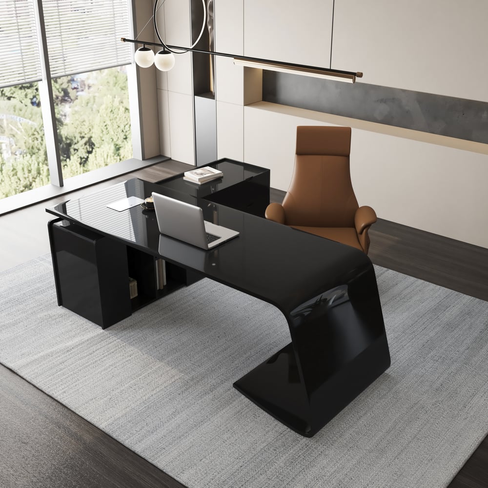 Modern 87" L-Shaped Right-Hand Executive Desk with Storage window image