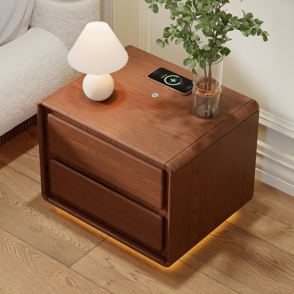 Haloa Walnut 2-Drawer LED Nightstand with Charging Station window image