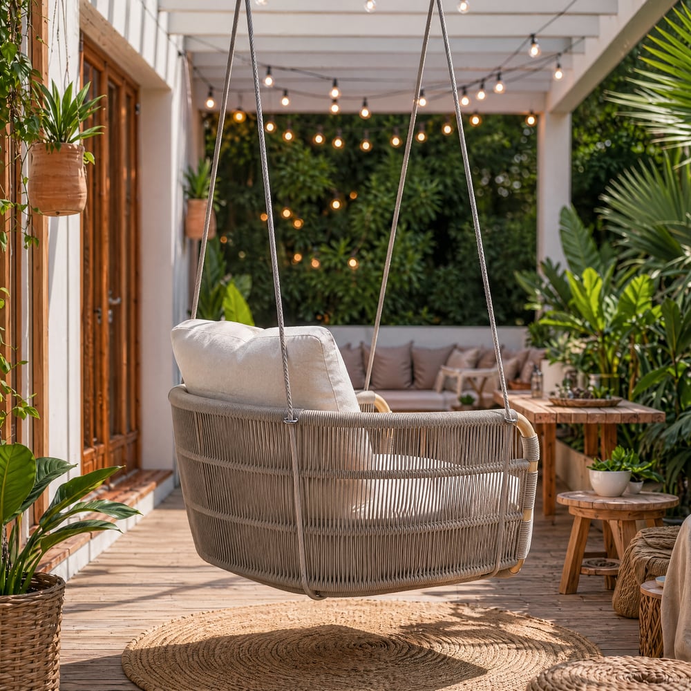 Costra Aluminium and Handwoven Rope Patio Hanging Swing Chair Single Seater window image