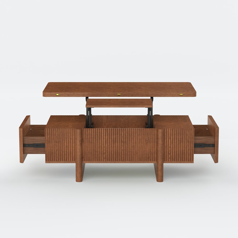 47" Fluted Lift-Top Walnut Coffee Table with 2 Drawers window image