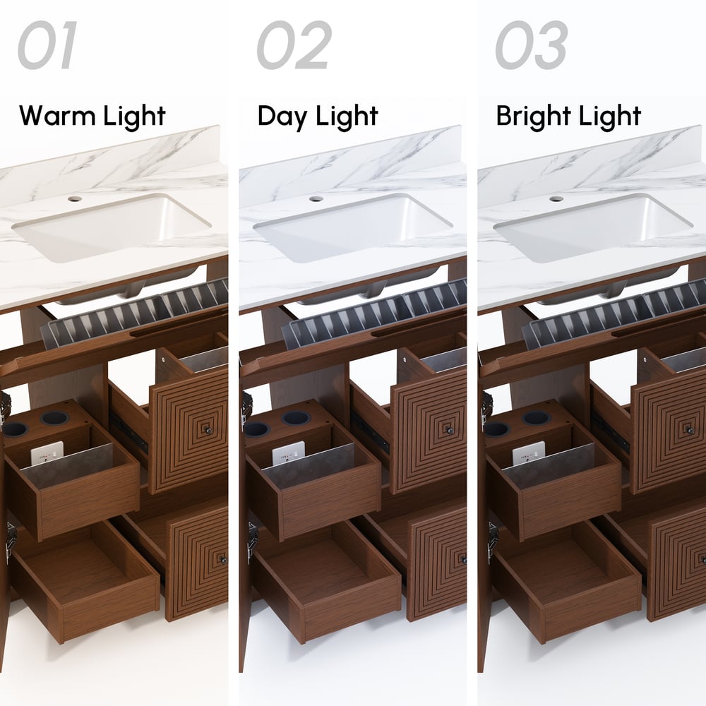 92cm Walnut Single Bathroom Vanity with Sink and Sintered Stone Top window image