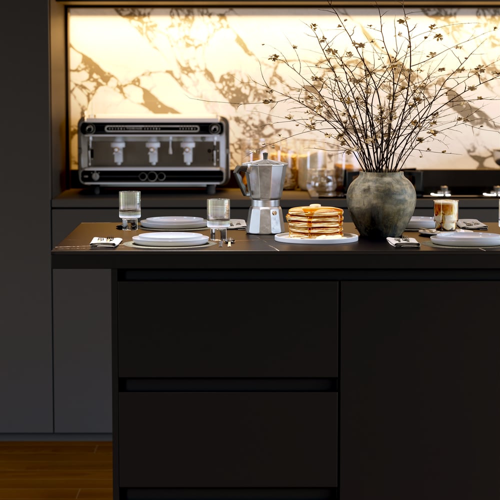 Modern 50" Matte Sintered Stone Kitchen Island with Storage, Black window image