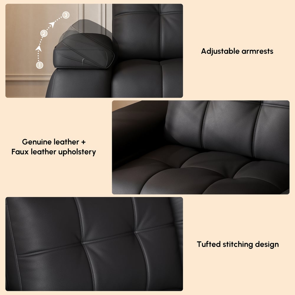 96" 2-Seater Genuine Leather Power Convertible Sleeper Sofa with adjustable armrests window image