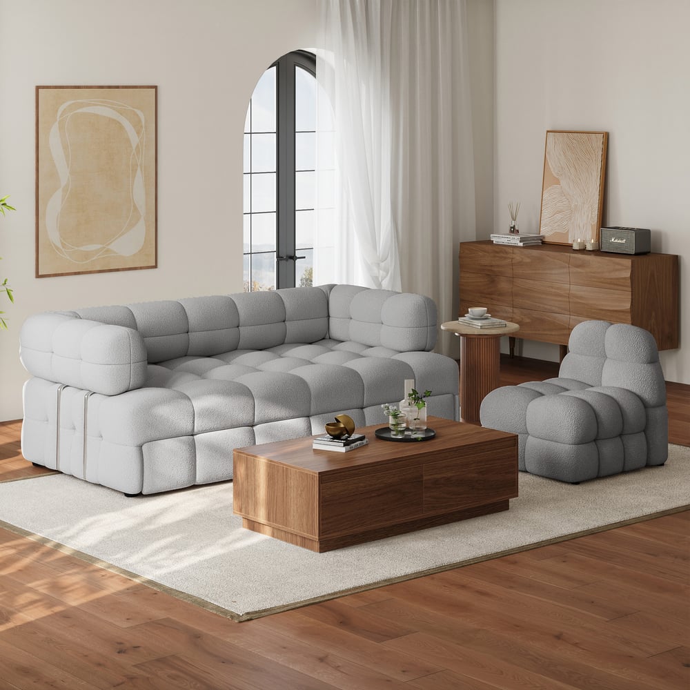 76" Queen 3-Seater Boucle Convertible Sleeper Sofa window image