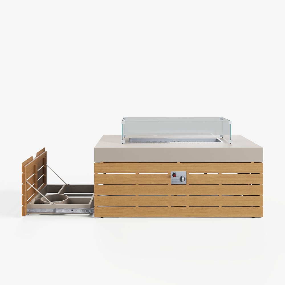 Table de foyer au propane en métal sans fumée Tevara avec couvercle pour terrasse extérieure image de fenêtre