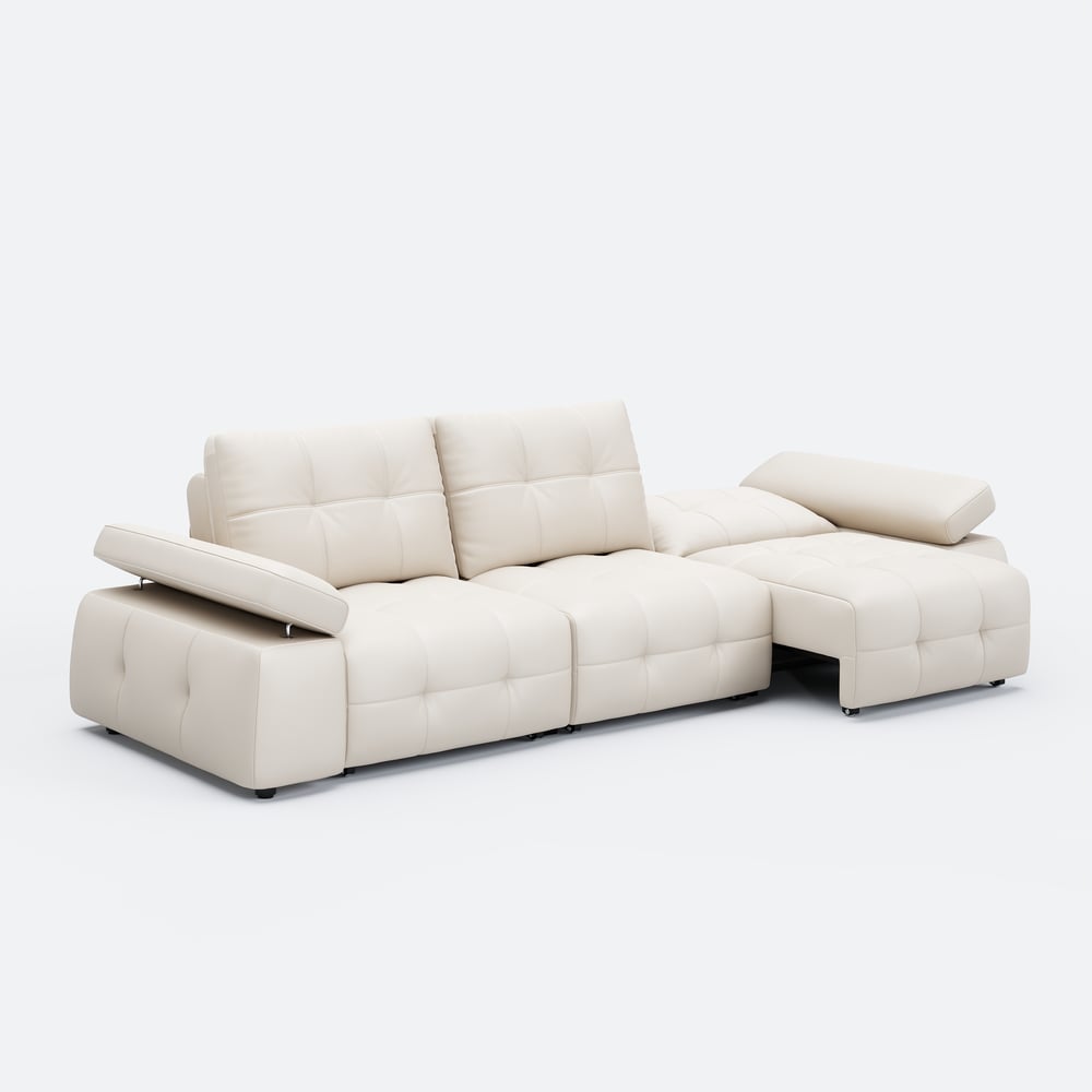 130" 3-Seater Genuine Leather Power Convertible Sleeper Sofa with Adjustable Armrests window image