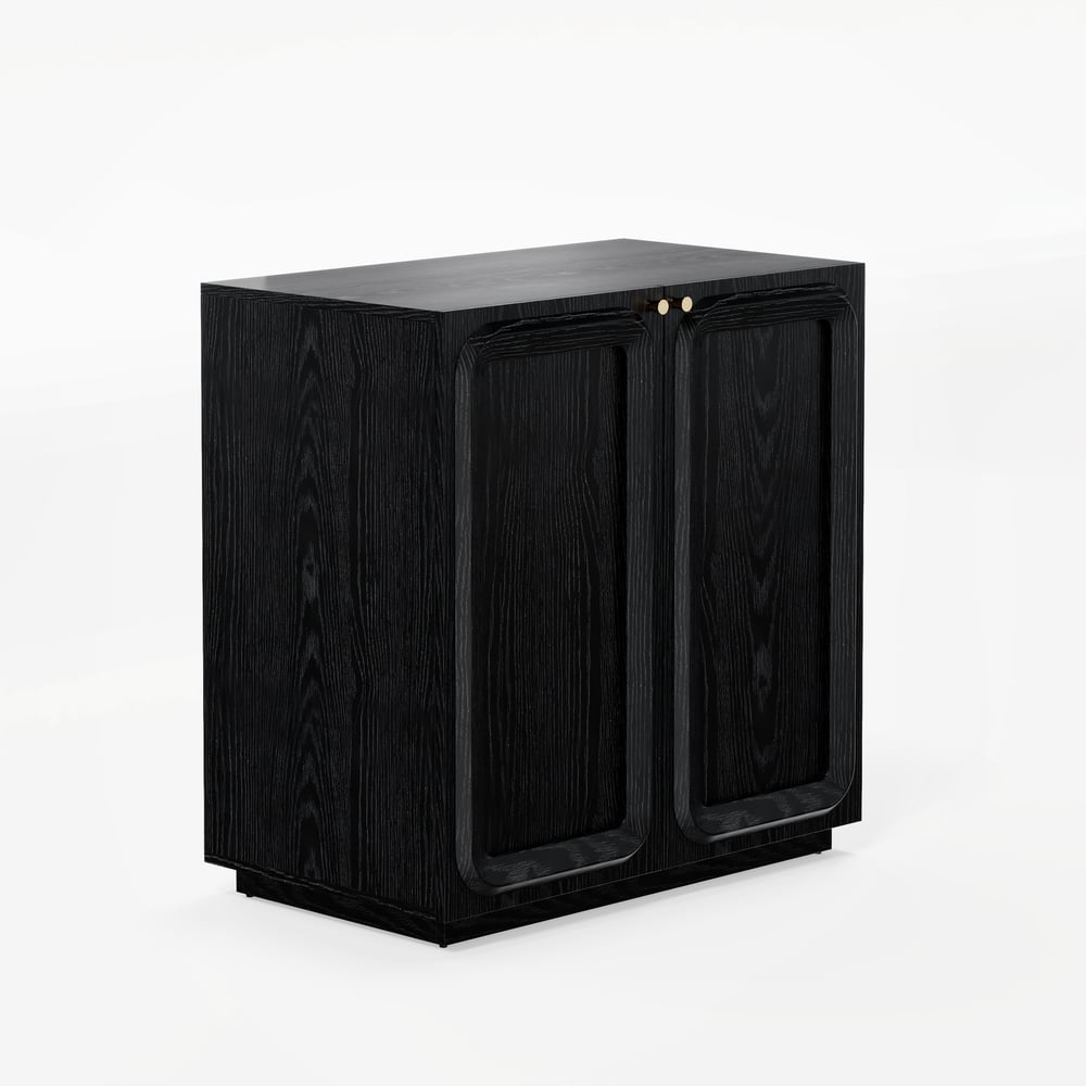 31" Ash Wood Veneer TV Stand with Wood Doors & Storage window image