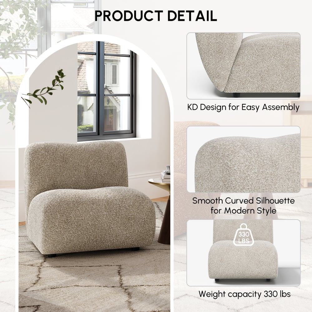 17" Performance Boucle Upholstered Curved Slipper Accent Chair window image