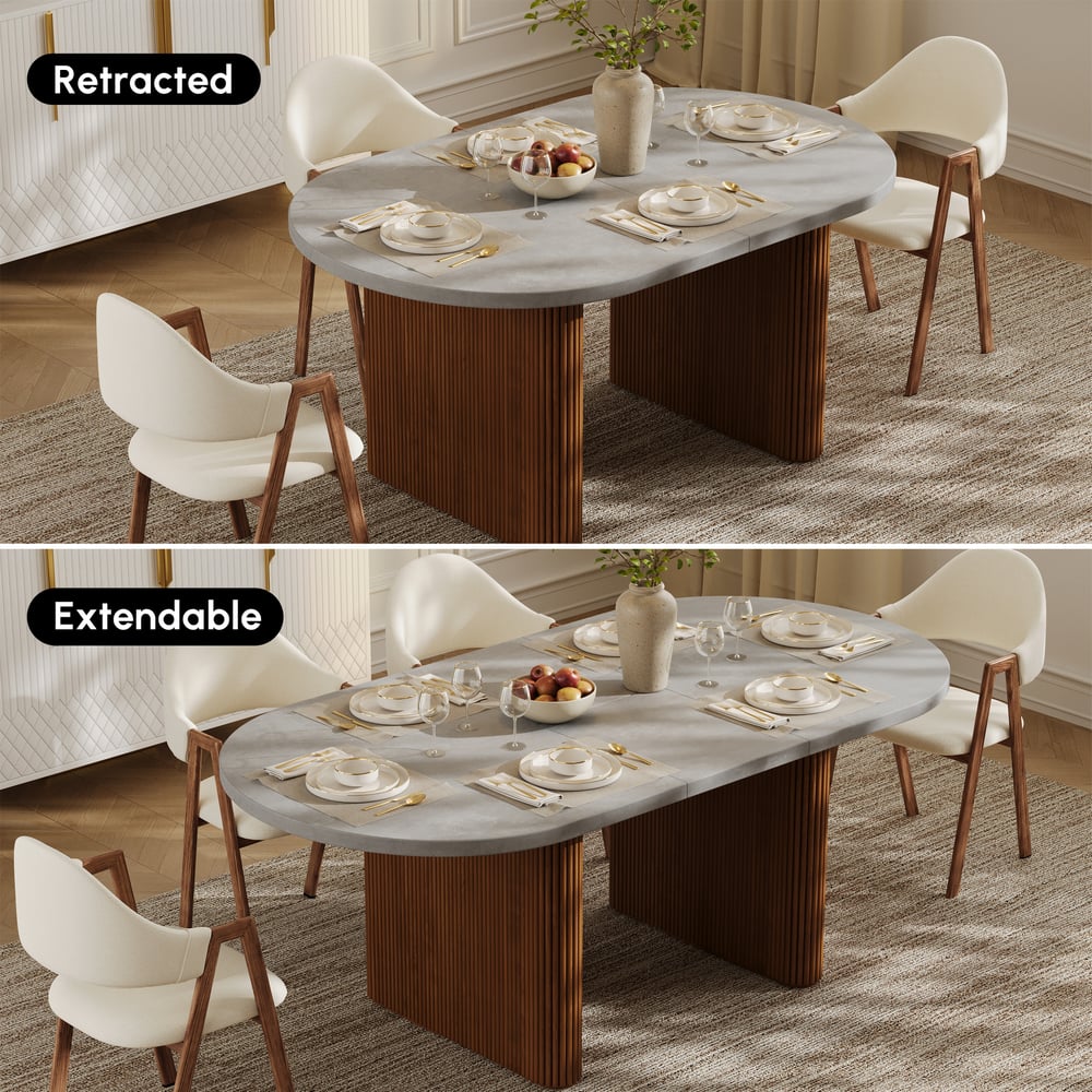 Japandi 63"-79" Extendable Oval Concrete Gray Dining Table, Seats 4-6 window image