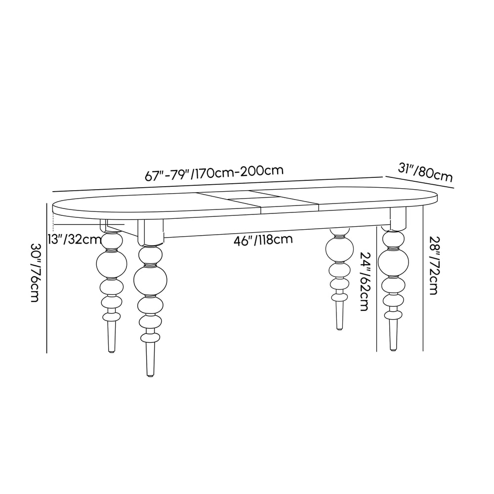 Table à manger ovale extensible blanchie de style moderne du milieu du siècle de 170-200 cm, pour 4 à 6 personnes Poids, dimensions, image