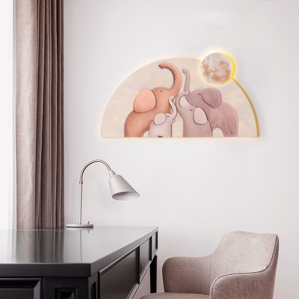 22" x 39" Arched LED 3D Acrylic Elephant Moon Wall Sculpture Art Decor Nursery Bedroom window image
