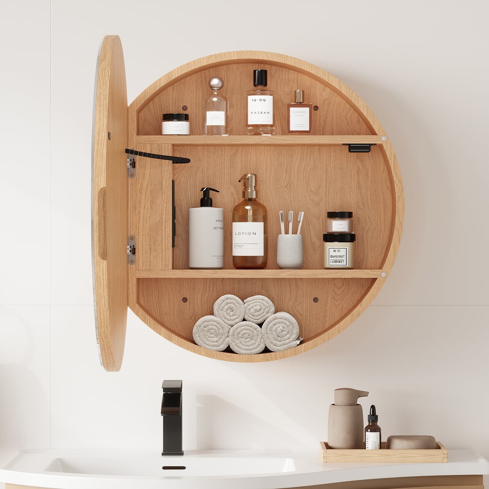 24" Round LED Natural Medicine Cabinet with Storage, Anti-Fog, Dimmable window image