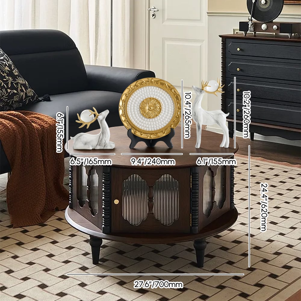 3 pcs Golden Deer Figurine with Decorative Plate Set, Luxury Resin Animal Sculptures weights dimensions image