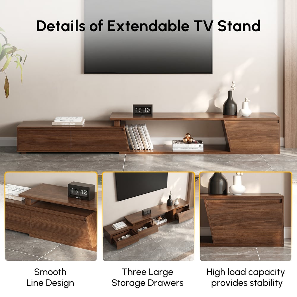 Ensemble meuble TV Fero en bois blanc et noyer, meuble TV extensible et table basse rectangulaire image de fenêtre