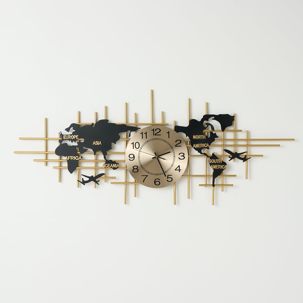 Reloj de Pared de Metal Grande de 116cm con Diseño de Mapa Decorativo Silencioso y Creativo para Sala de Estar Imagen de ventana