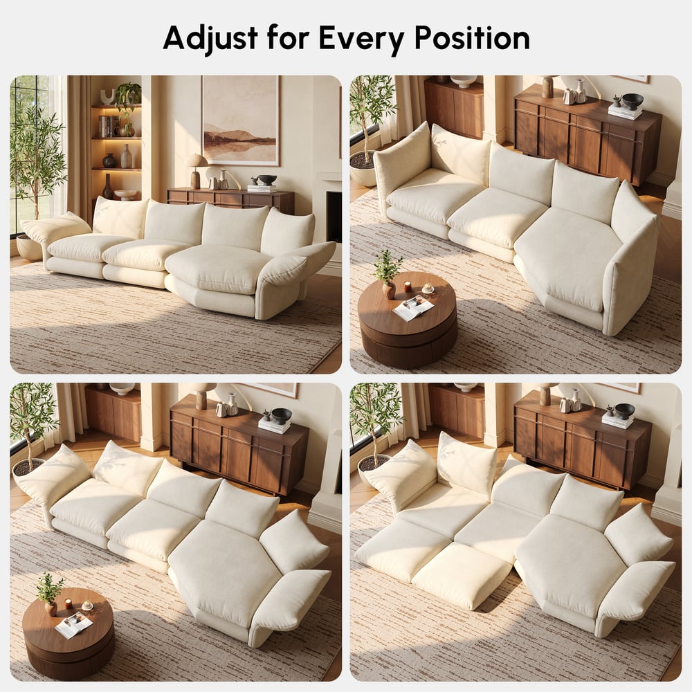 130" 3-Piece Chenille Sectional Sofa with Chaise and Adjustable Armrests & Backrest window image