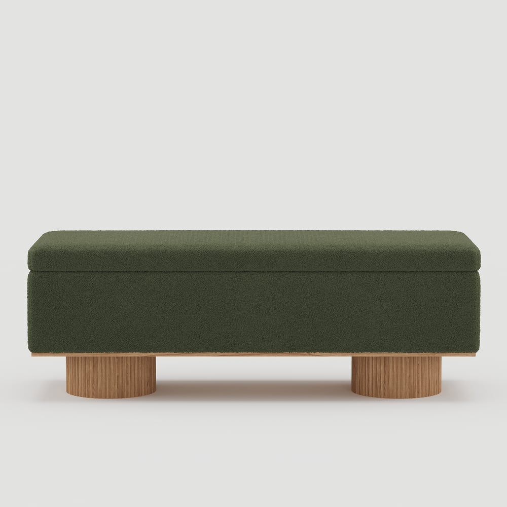 Teddy Fabric Fluffy Faux Fur Flip Top Wood Storage Entryway Bench window image