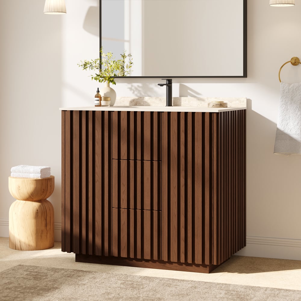 Aura 36" Fluted Freestanding Bathroom Vanity with Sink and Light window image