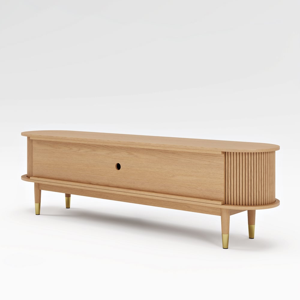 80" Ash Wood Fluted Natural TV Stand with Storage window image