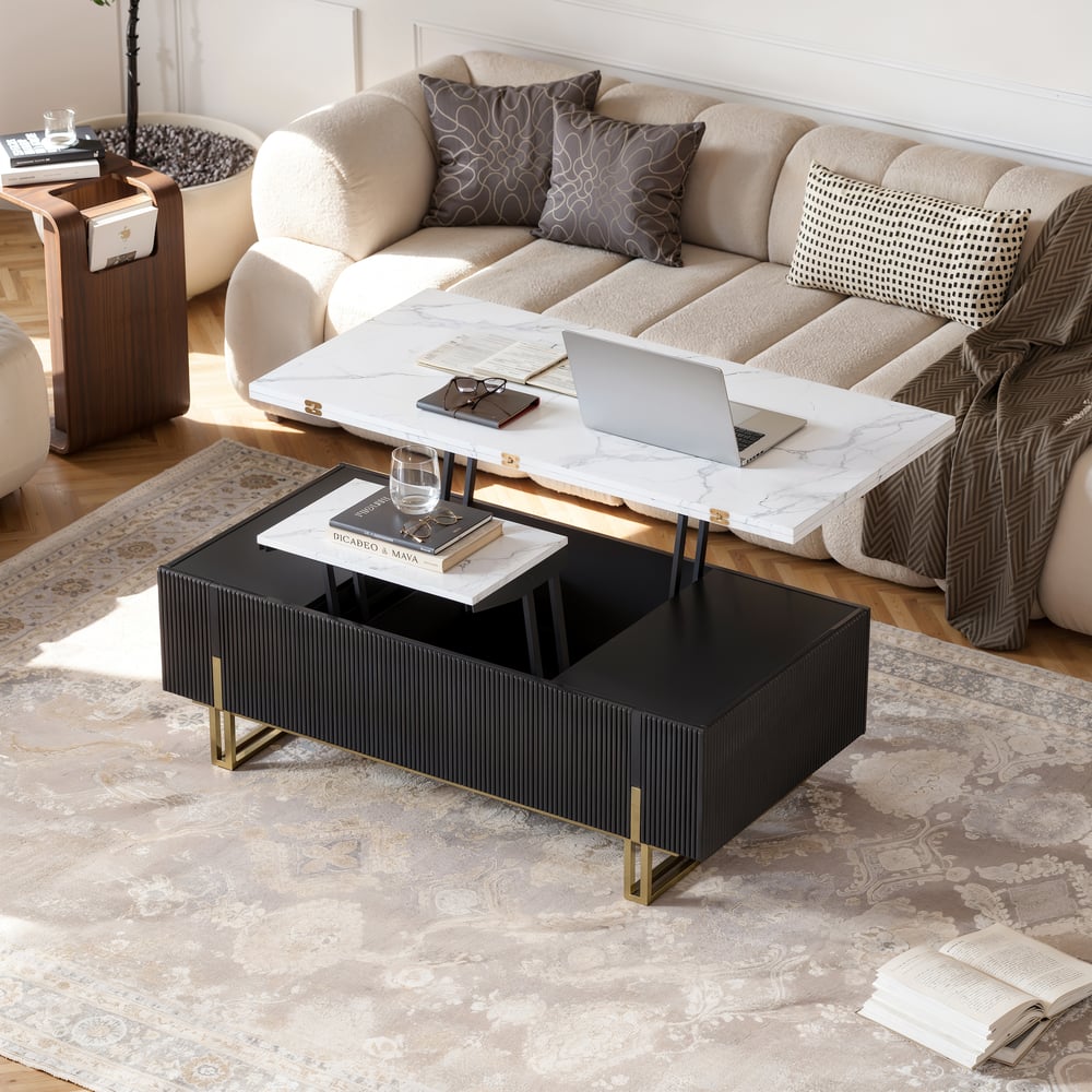 Grovyn 47" Fluted  Lift-Top Coffee Table with 2 Drawers window image