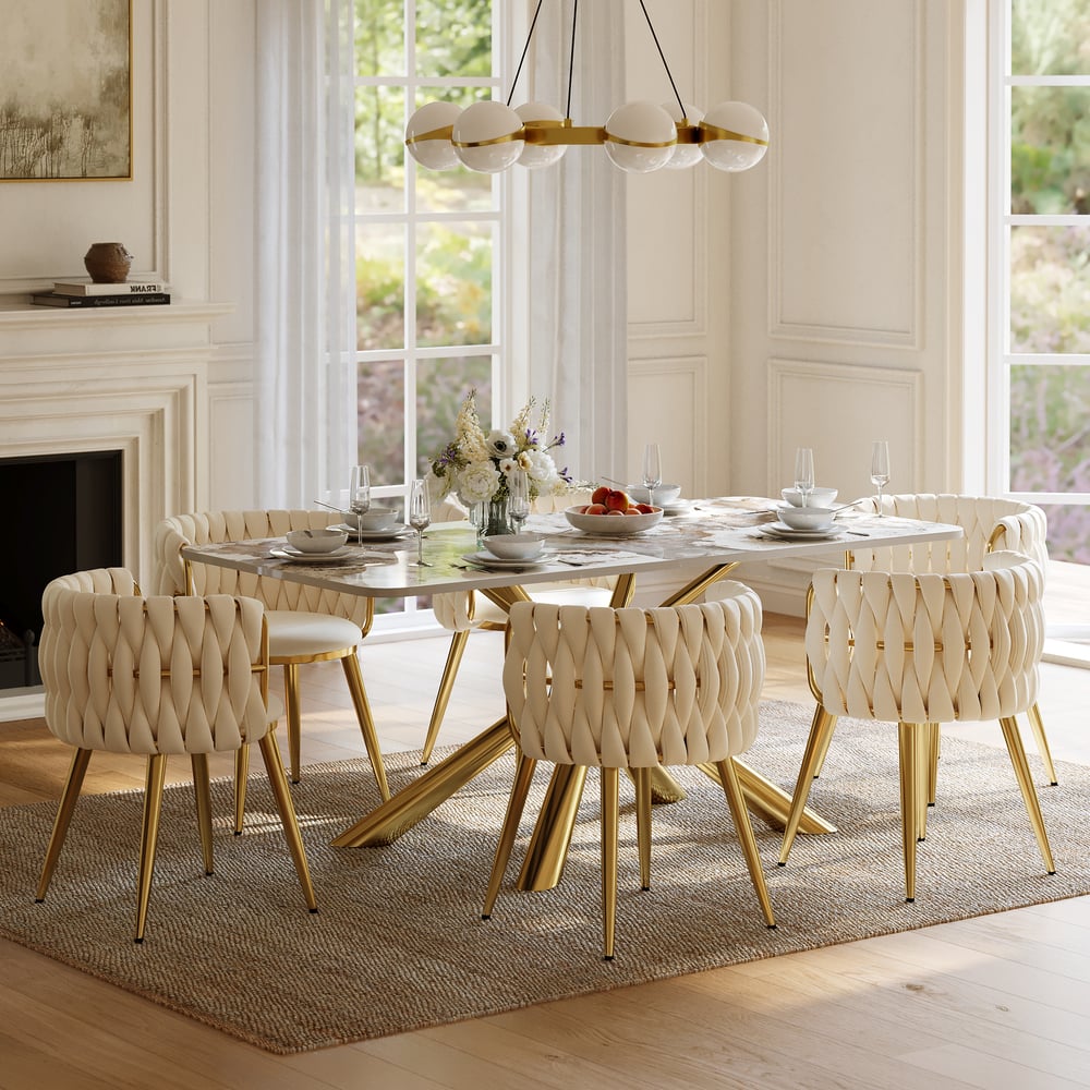 Dining Set 200 cm Rectangle Glossy Pandora Sintered Stone Dining Table with 6 Chairs window image
