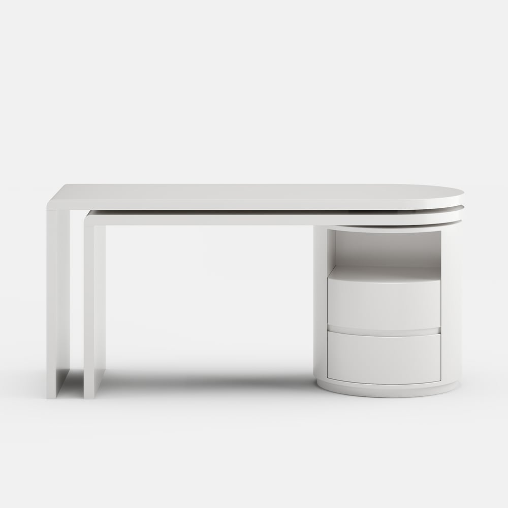 Modern 60" L-Shaped Matte Warm White Executive Desk with Drawers, Rotating Design window image