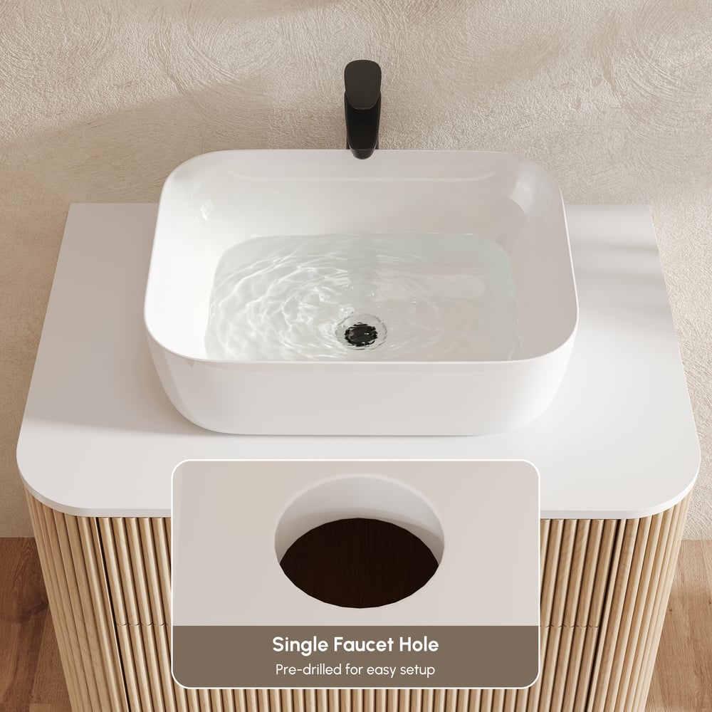 32" Fluted Single Bathroom Vanity with Vessel Sink Freestanding Design window image