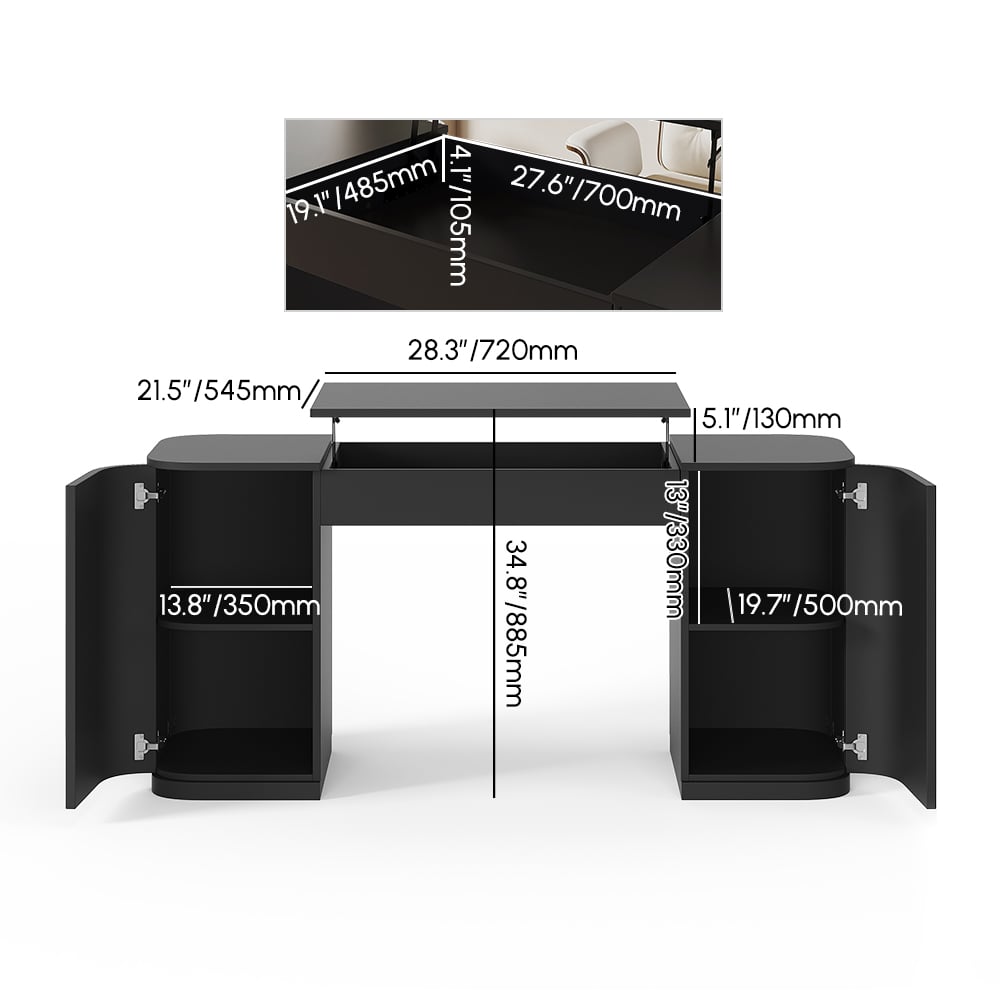 Modern 60" Black Standing Office Desk & Sliding Door Etagere Bookshelf weights dimensions image