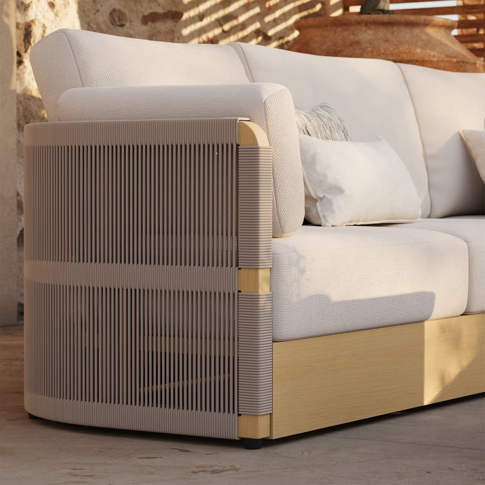 Costra Handwoven Rope Adjustable Outdoor Chaise Sofa Set in Ivory window image