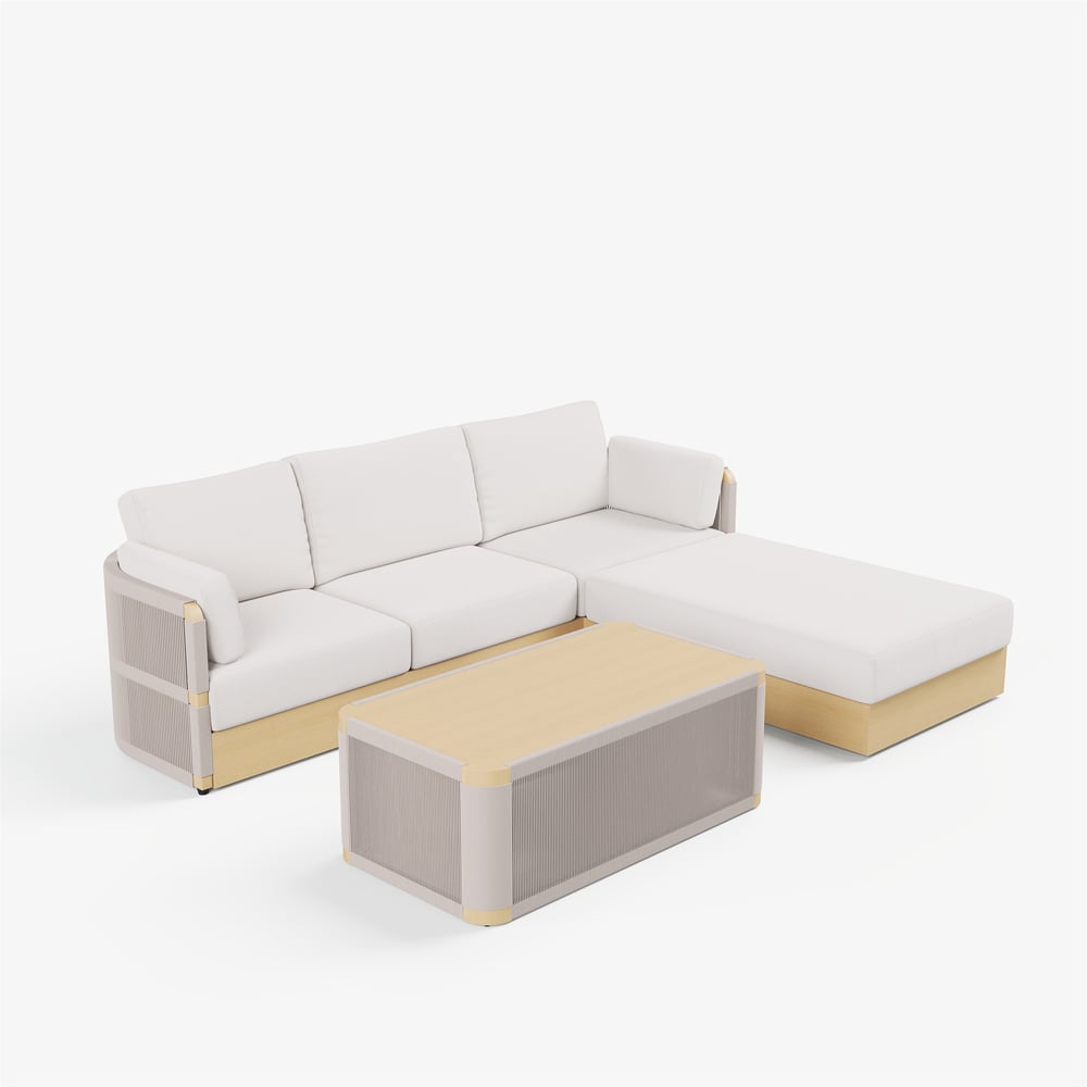 Costra Handwoven Rope Adjustable Outdoor Chaise Sofa Set in Ivory window image