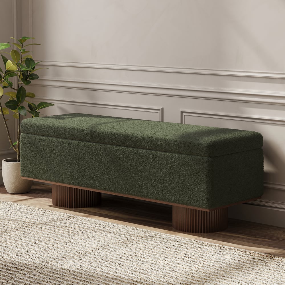 Teddy Fabric Fluffy Faux Fur Flip Top Wood Storage Entryway Bench window image