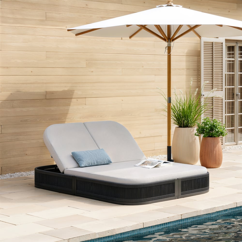 Costra Outdoor Aluminum & Rattan Chaise Lounge in Black window image
