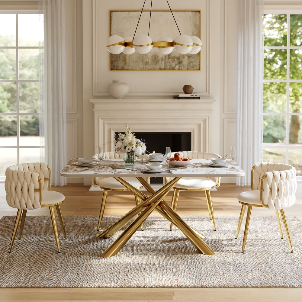 Dining Set 63" Rectangle Glossy Pandora Sintered Stone Dining Table with 4 Chairs window image