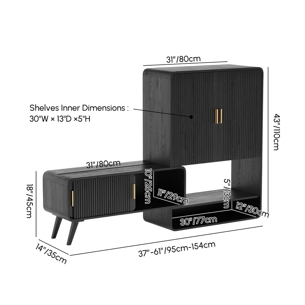 Meuble d'entrée cannelé en placage de bois de frêne de 37 pouces avec rangement pour chaussures, main gauche Poids, dimensions, image