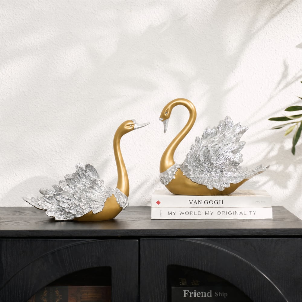 2-Piece Resin Swan Figurines – Elegant Gold Swan Decorative Storage Set window image
