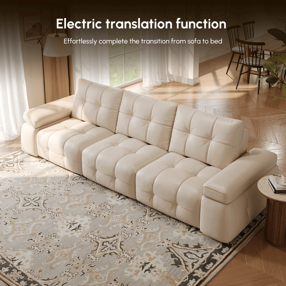 130" 3-Seater Genuine Leather Power Convertible Sleeper Sofa with Adjustable Armrests window image