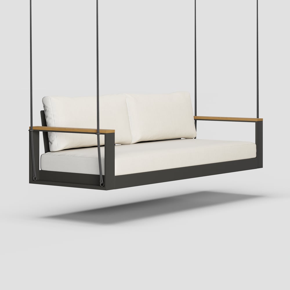 Tevara Outdoor 2-Seater Hanging Swing Sofa in Warm White with Cushion & Black Cover window image