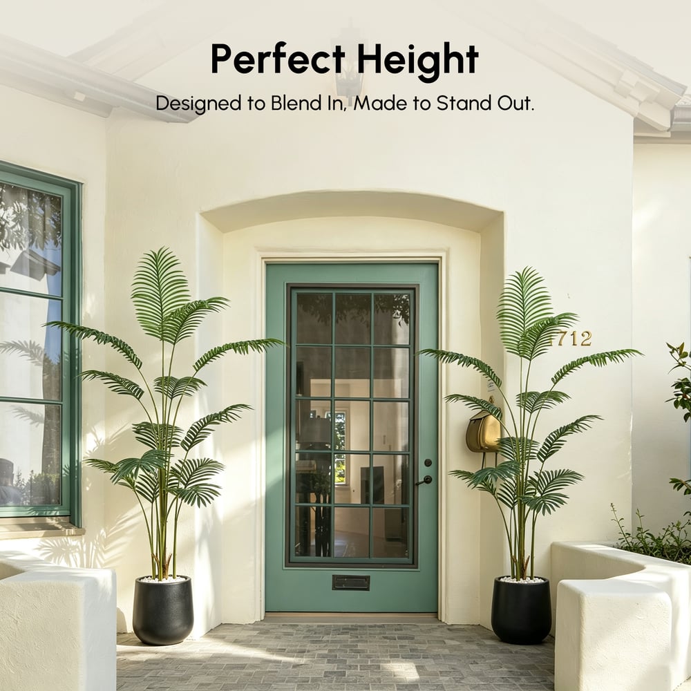 6 ft. Artificial Areca Palm Tree with Planter and Decorative Stones window image