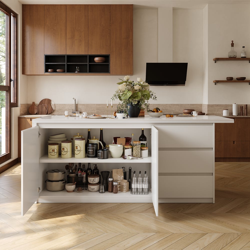 Modern 72" Sintered Stone Kitchen Island with Ample Storage, White window image