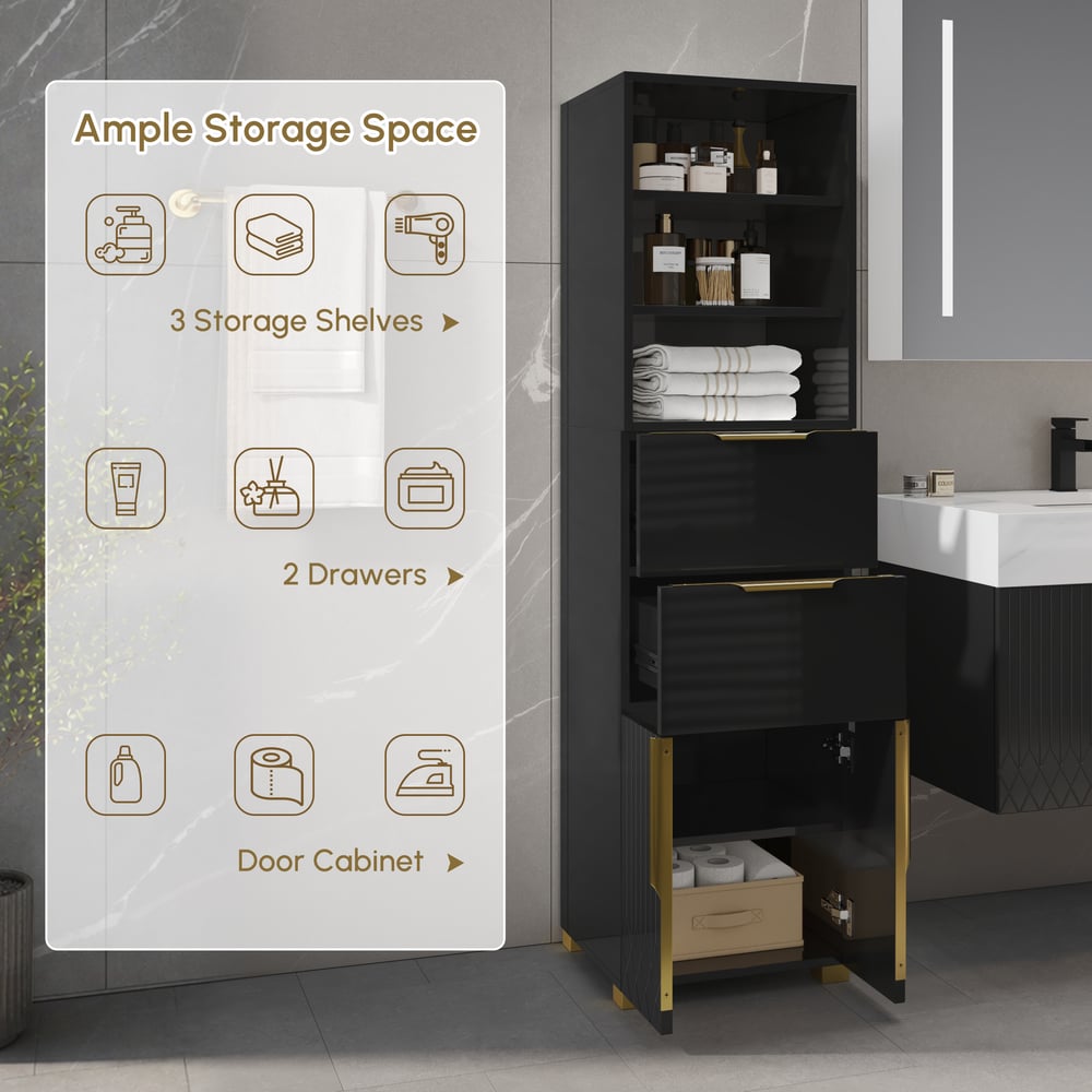 Aro 149cm Bathroom Storage Cabinet Freestanding Linen Tower with Shelves Drawers & Doors window image