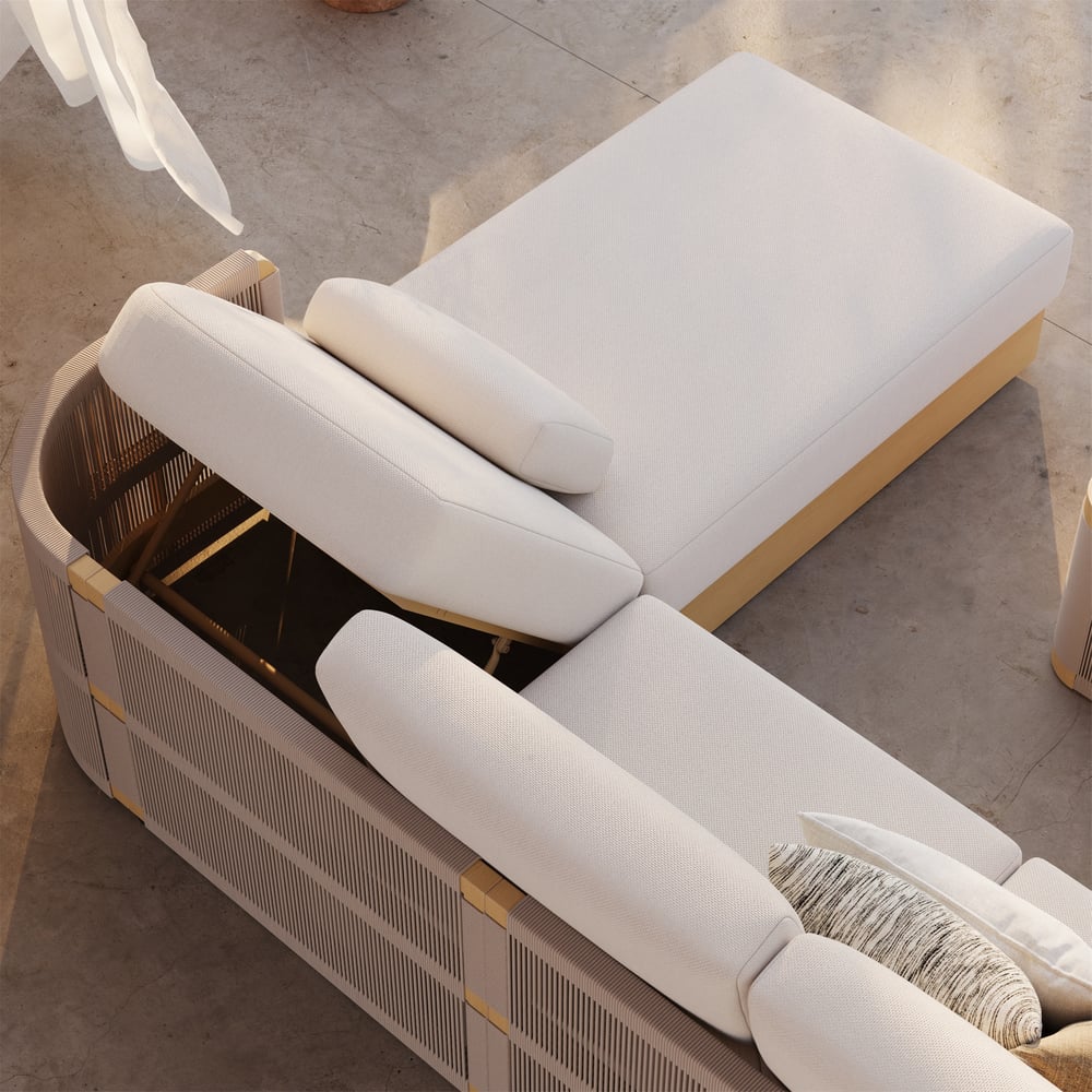Costra Handwoven Rope Adjustable Outdoor Chaise Sofa Set in Ivory window image