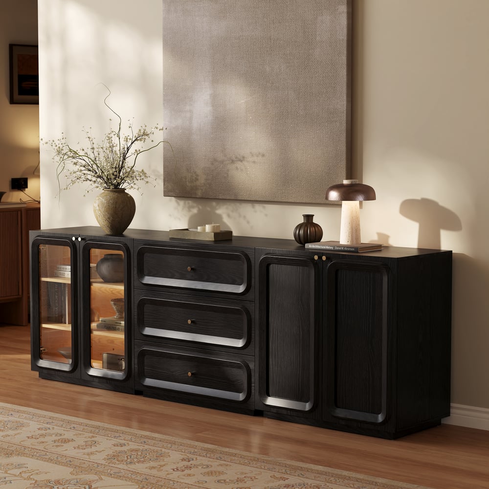 94" TV Stand with Chest Cabinet featuring storage and LED window image
