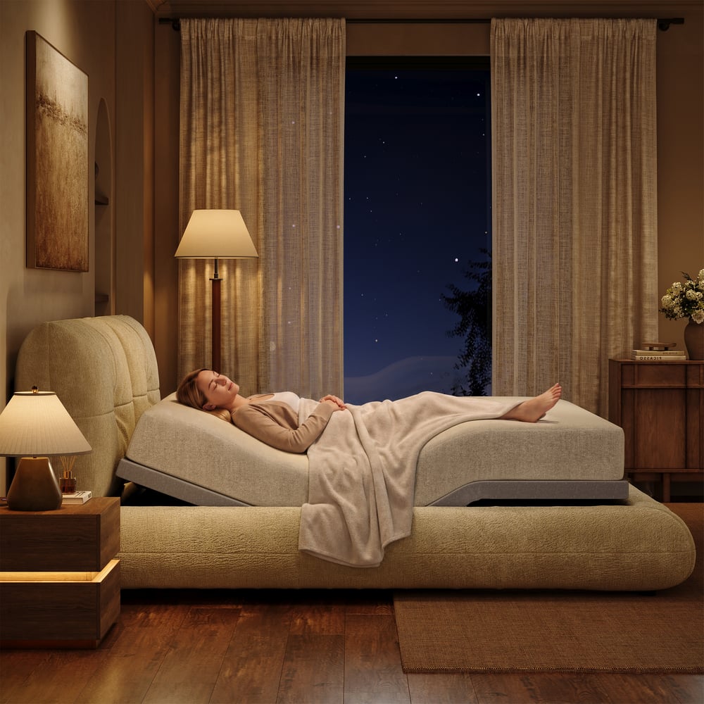 Performance Chenille Smart Bed Set with Adjustable Base, Massage & Zero Gravity. window image