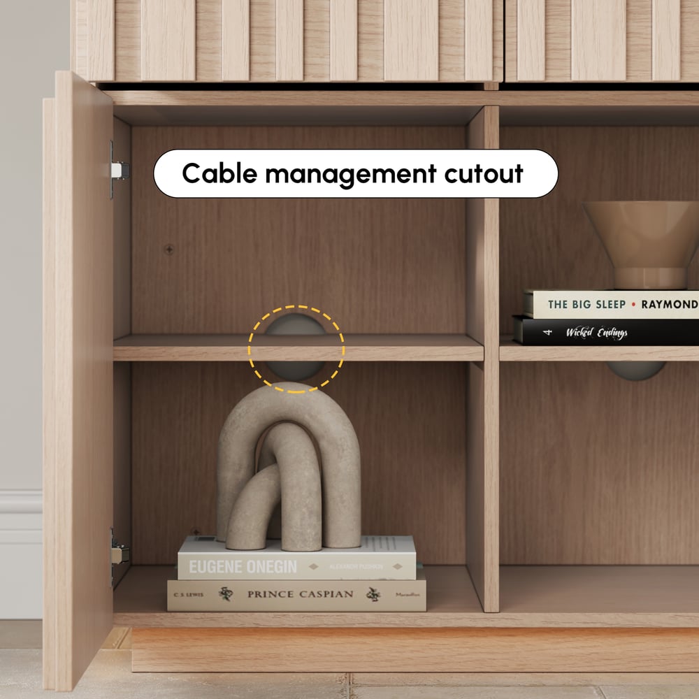 Aura 65" Ash Wood Slatted TV Stand with Sintered Stone Top window image