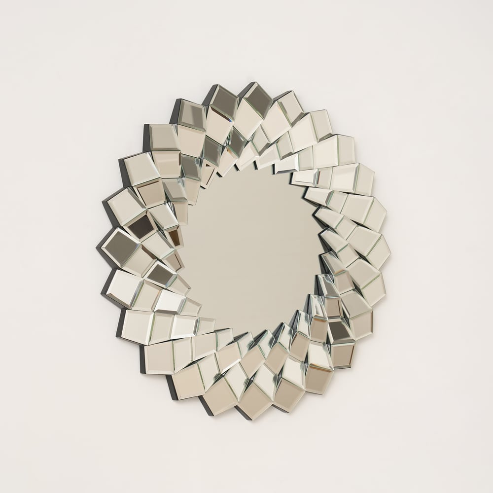 24" Diamond-Shaped Wall Mirror, Silver Round Decorative Mirror window image
