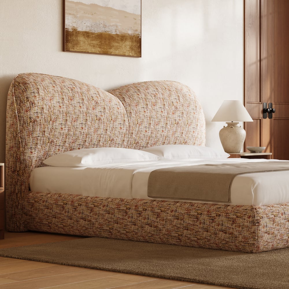 Modern King Size Chenille Upholstered Cloud Bed window image