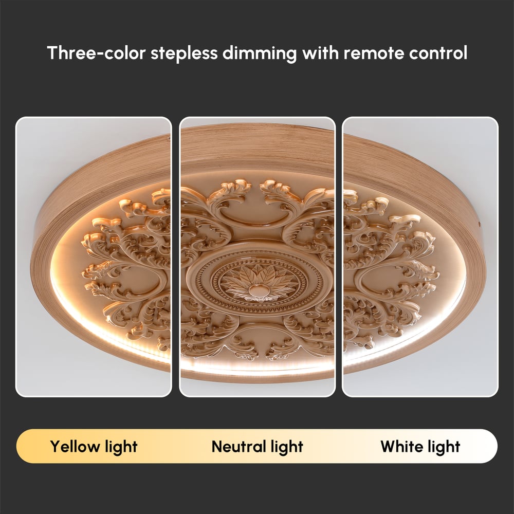 Franse Elegante Natuurlijke Hars 3D Gebeeldhouwde LED 3-Modus Dimbaar Plafondlamp voor Montage vlak tegen het Plafond Vensterafbeelding